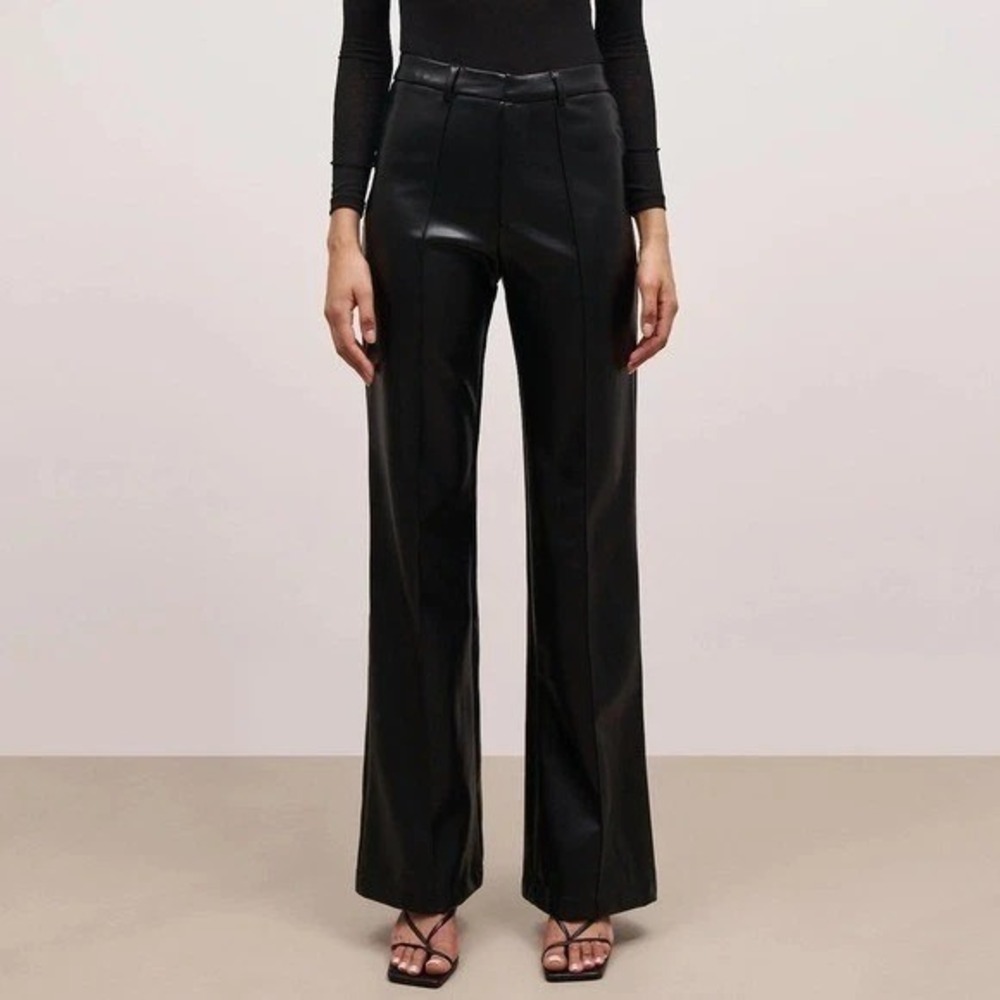 NWT BOA Because Of Alice Pants Womens Small Black Faux Vegan Leather Wide Leg
